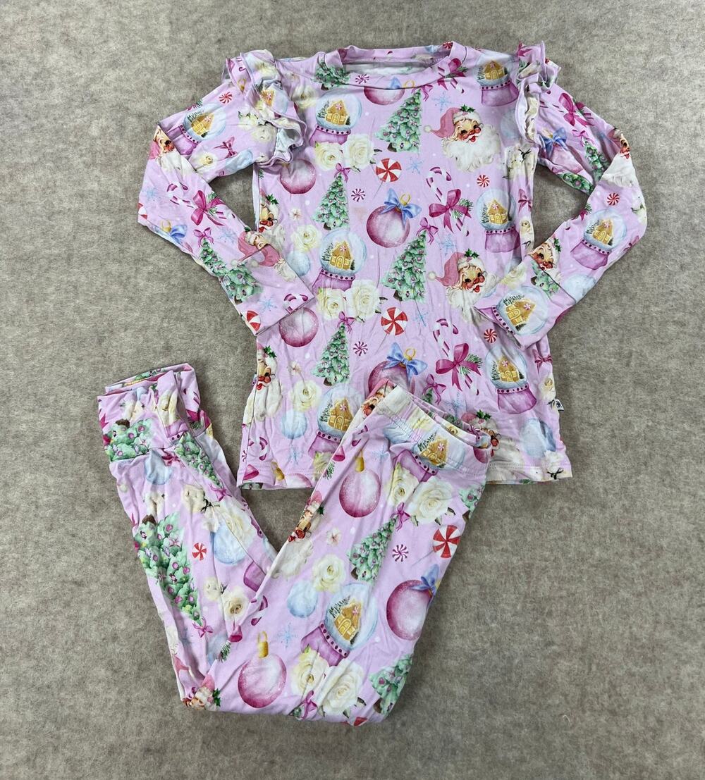 Bums & Roses Merry Little Pinkmas Pink Santa Bamboo Pajama Set 5/6